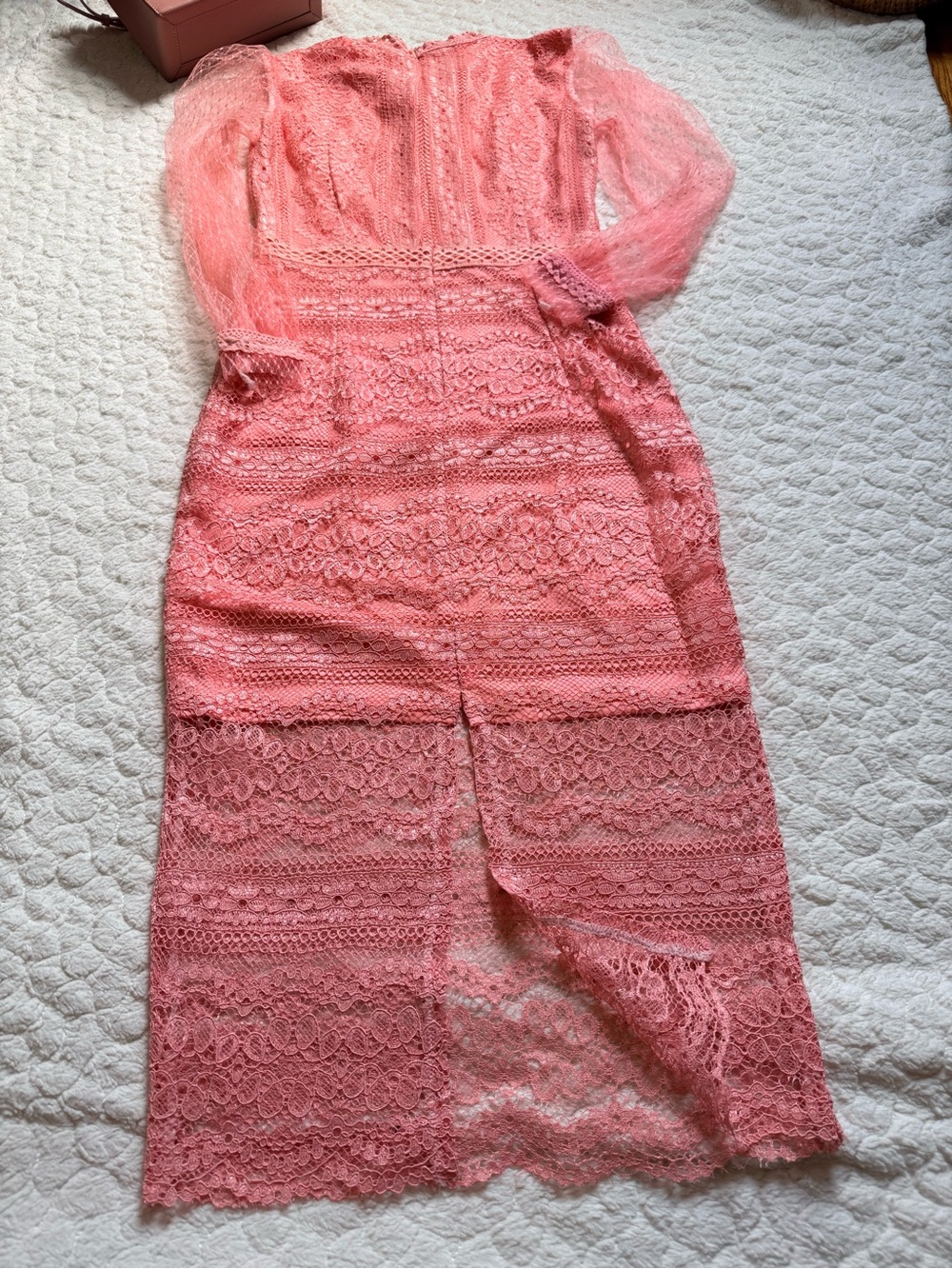 Women's Pink Lace Midi Dress with Sheer Sleeves - Picture 7 of 9